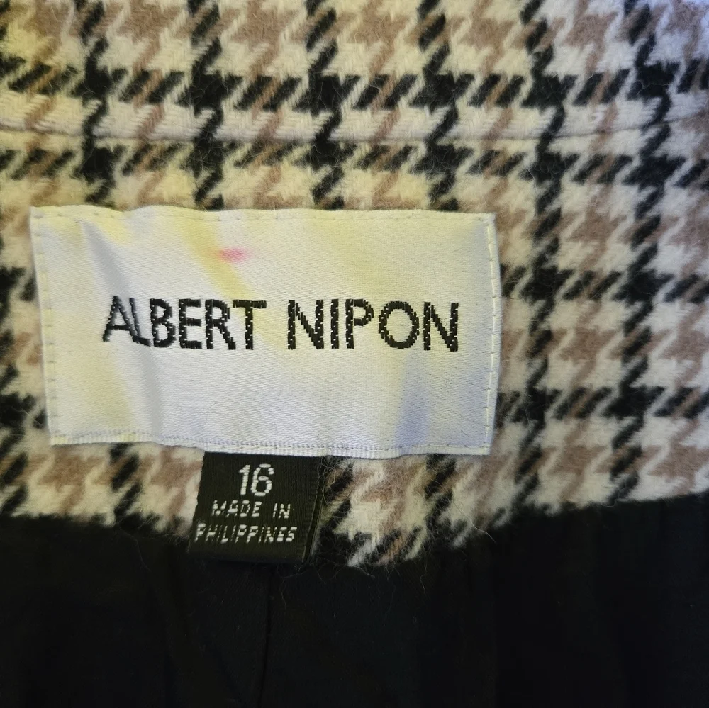 AlbertNipon Angora Wool Jacket fullzip Houndstooth sz 16/L plaid check tan Black